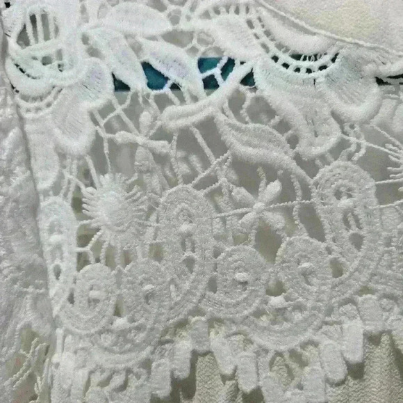 Spense Lace-Up Crochet Yoke White Long Sleeve Blouse Size M - Picture 4 of 7